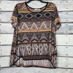 Cato Woman Tribal Print Short Sleeve Top 22/24W